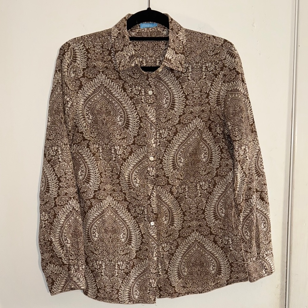 J.McLaughlin Paisley Shirt in Brown and Cream